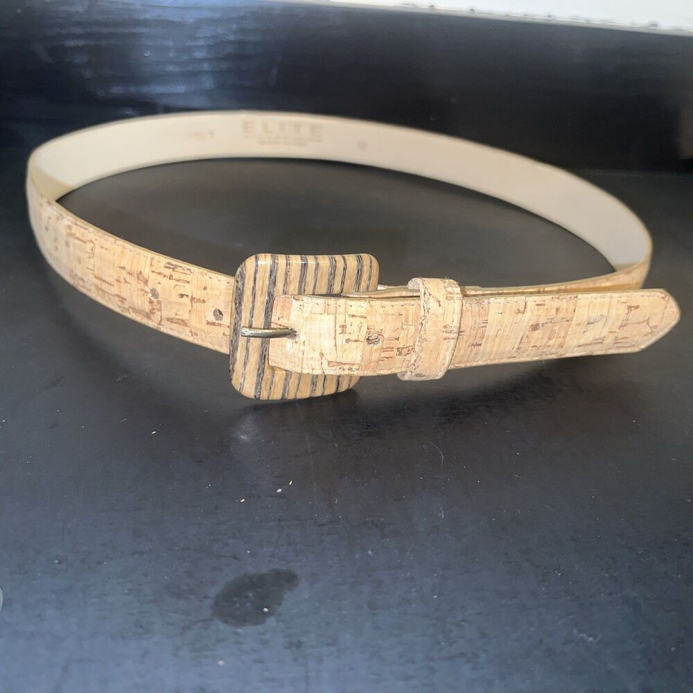 Elite Accessories USA‎ Vintage Natural Cork Belt Size M Gold Tone Buckle 2343